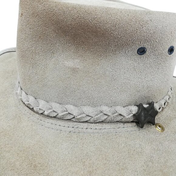 BC Hats Steer Hide Australian Outback Bush Hat Size L Suede Leather Safari - Picture 2 of 12